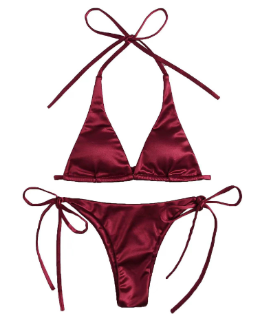 Bikini Triangular de Baño con Cuero Sintético Brillante