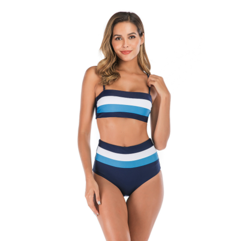 Bikini de tiras con bloques de color - Diseño de trajes de baño a la moda