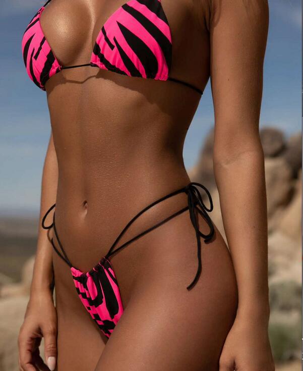 Bikini de Rayas de Color Sólido Estilo 2019 Nuevo