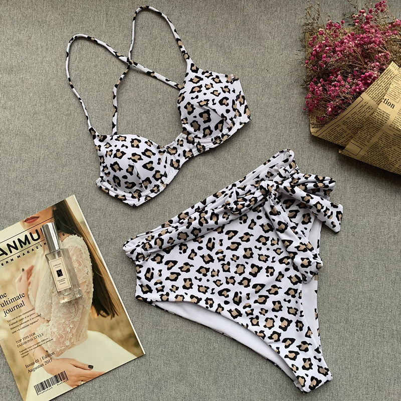 Nuevo bikini de talle alto con estampado de leopardo para mujer.