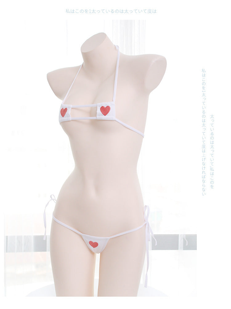 Conjunto de bikini cuadrado con forma de corazón estilo anime con bordado
