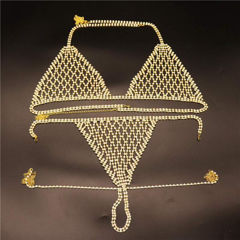 Conjunto de Bikini con Cadena de Cuerpo y Estrás Exagerado