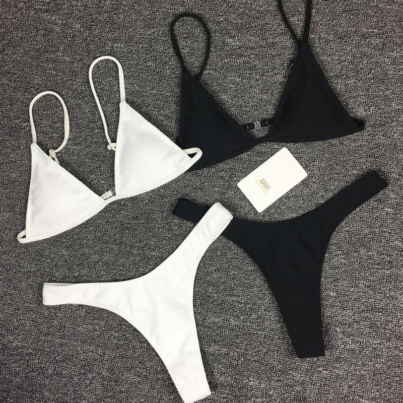 Conjunto de Bikini de Punto Negro y Blanco Estilo 2018