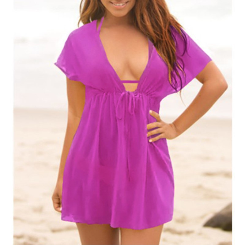 Cobertor Bikini Transparente con Escote Profundo en V para Playa