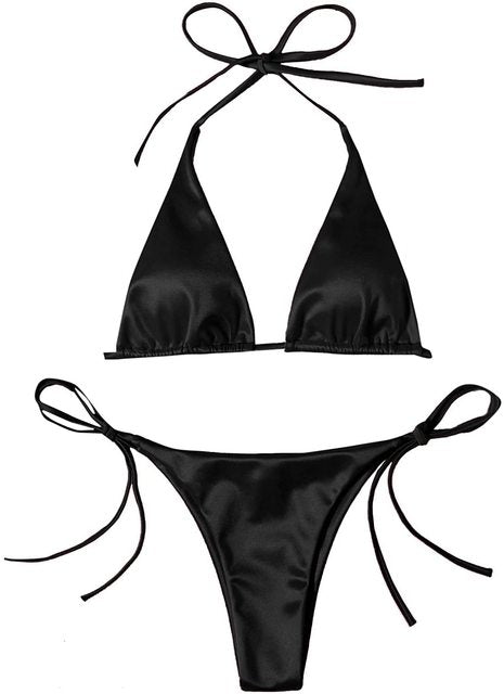 Conjunto de Bikini de Dos Piezas con Top Halter Metálico