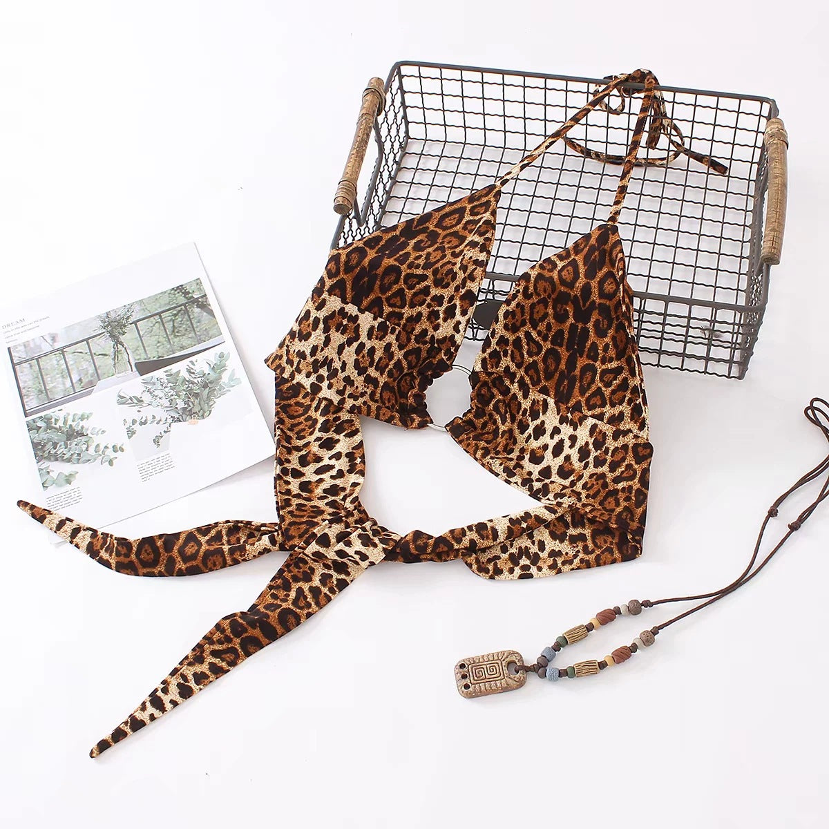 Bikini Top Corto de Estampado de Leopardo