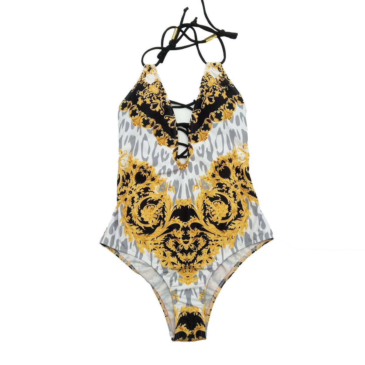 Traje de baño de una pieza para mujer con diseño de bikini estampado