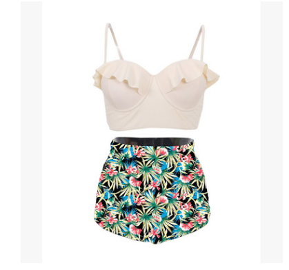 Bikini con Volantes y Cintura Alta 2020 de Estampado Multicolor