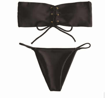 Bikini Sin Tirantes de Dos Piezas y Color Sólido