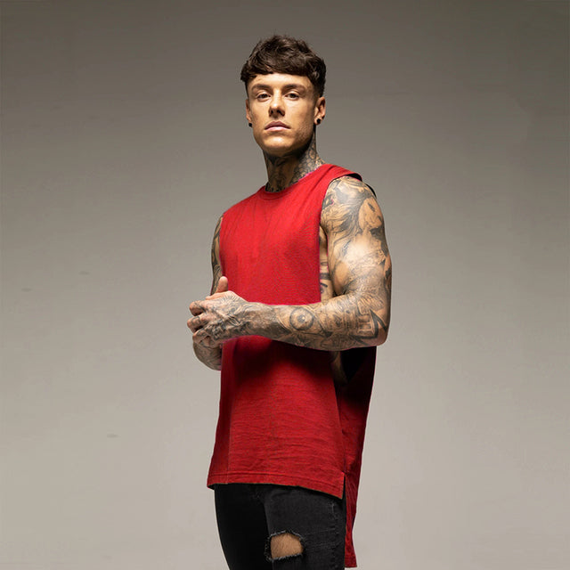 Camiseta sin mangas holgada con abertura para hombre, estilo hip hop, a la moda (verano)