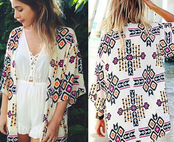 Chiffón Cover-Up, Chaqueta para Bikini, Camisa Kimono Suelta