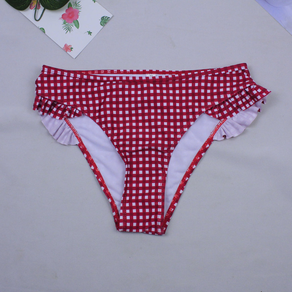 Bikini sexy a cuadros con tirantes con volantes, modelo 2019.
