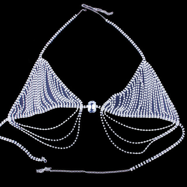 Conjunto de bikini con cadena corporal de pedrería brillante