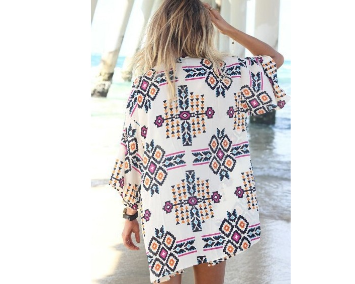 Chiffón Cover-Up, Chaqueta para Bikini, Camisa Kimono Suelta