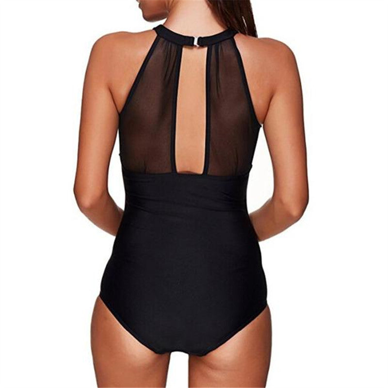 Traje de baño de una pieza para mujer 2019 con diseño de malla transparente