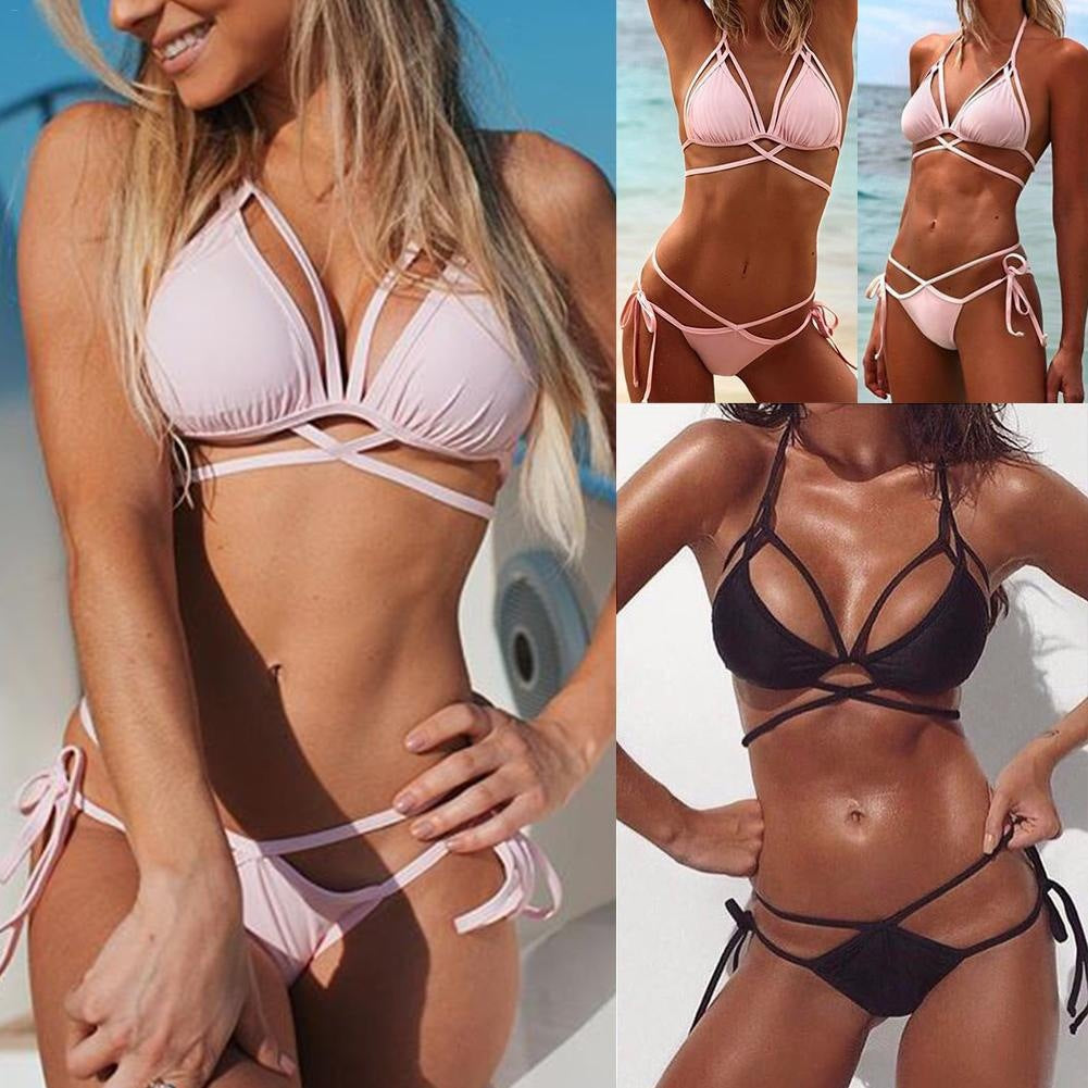 Conjunto de bikini sexy con tirantes y diseño de estilo europeo.