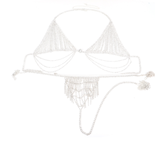 Conjunto de bikini con cadena corporal de pedrería brillante