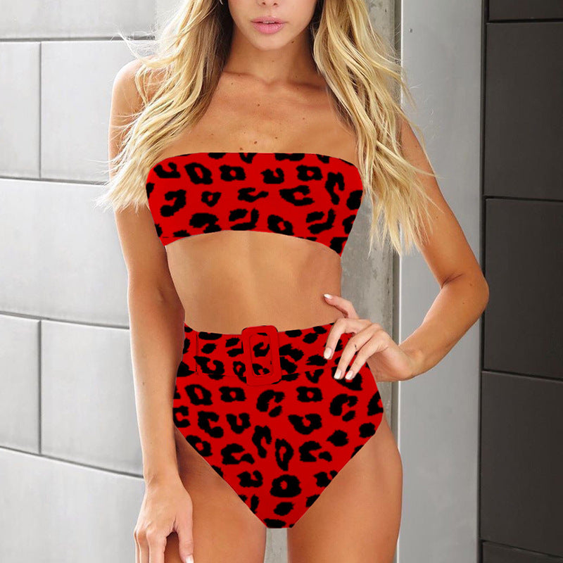 Traje de baño bikini sin tirantes de talle alto para mujer