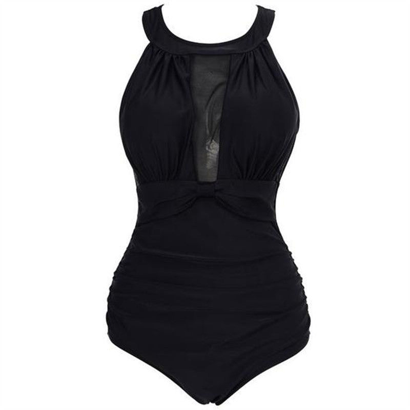 Traje de baño de una pieza para mujer 2019 con diseño de malla transparente