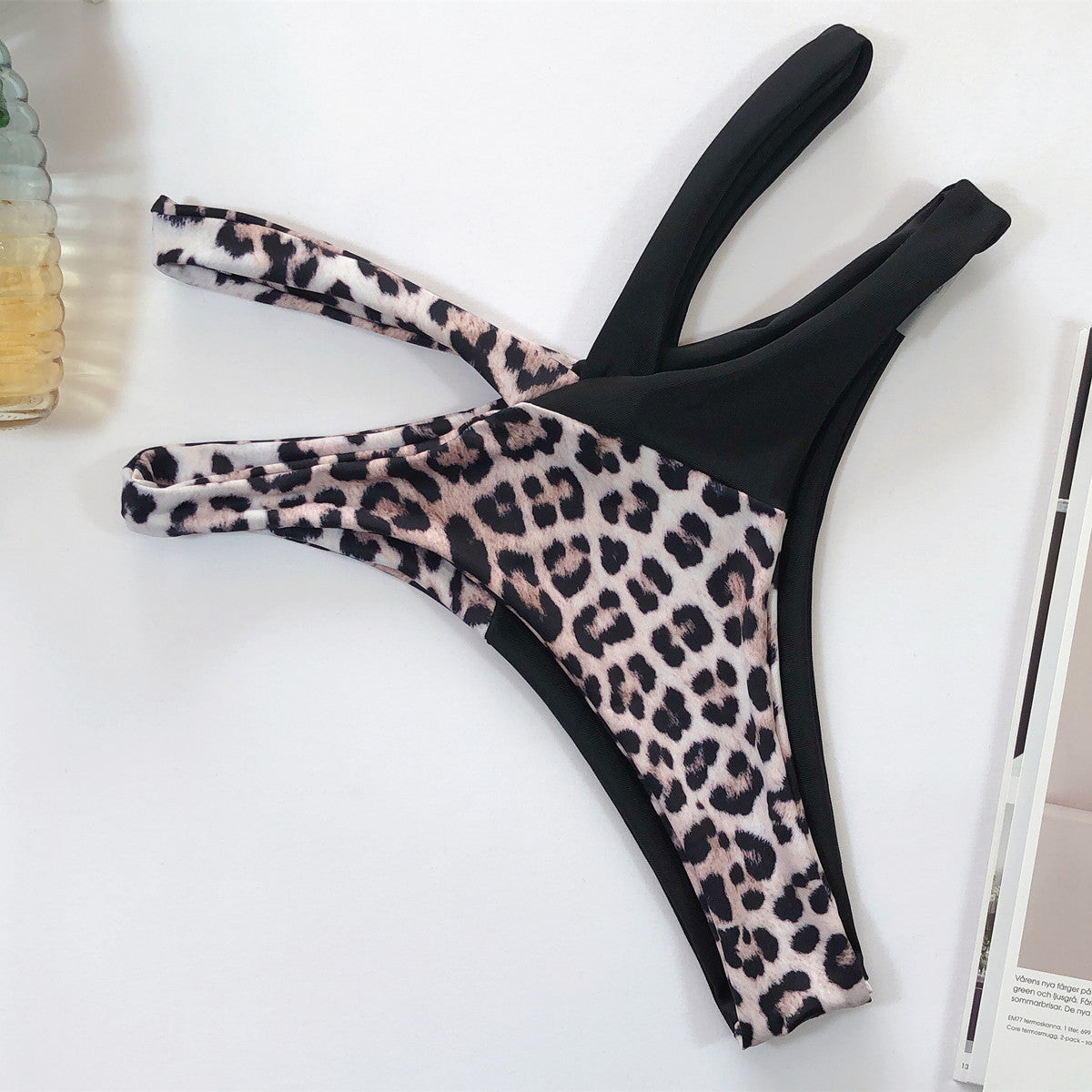 Traje de baño bikini de talle alto con estampado de leopardo para mujer