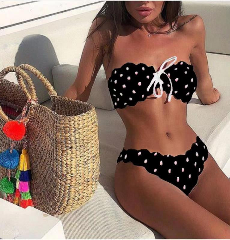 Conjunto de bikini estampado de lunares con tejido especial