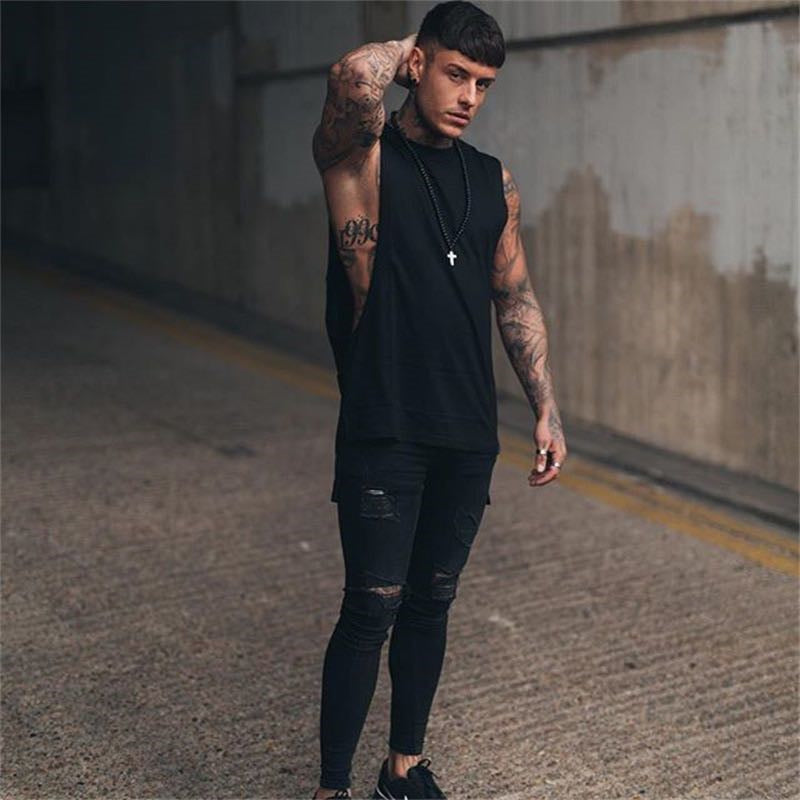 Camiseta sin mangas holgada con abertura para hombre, estilo hip hop, a la moda (verano)