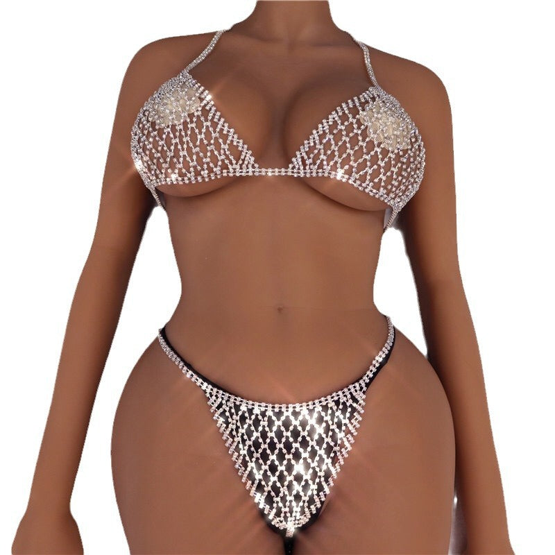 Conjunto de Bikini con Cadena de Cuerpo y Estrás Exagerado