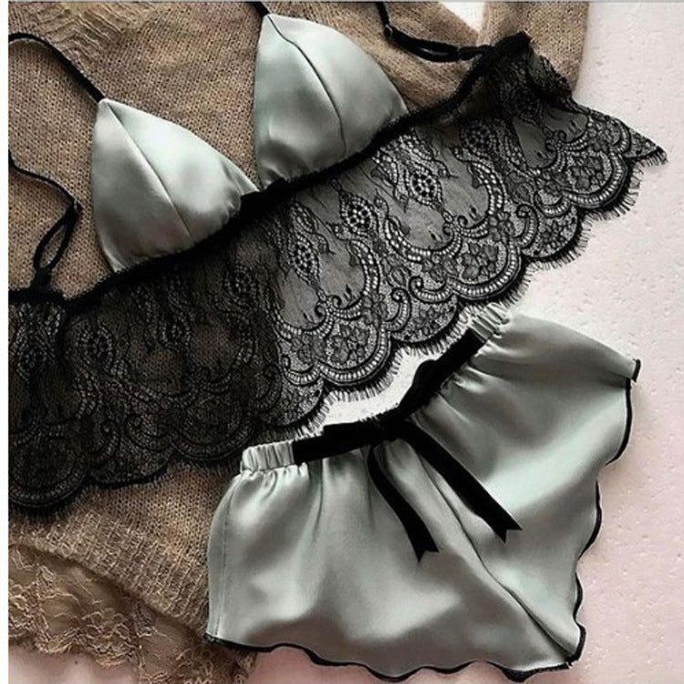 Conjunto de lencería y traje de baño de dos piezas de encaje para mujer.