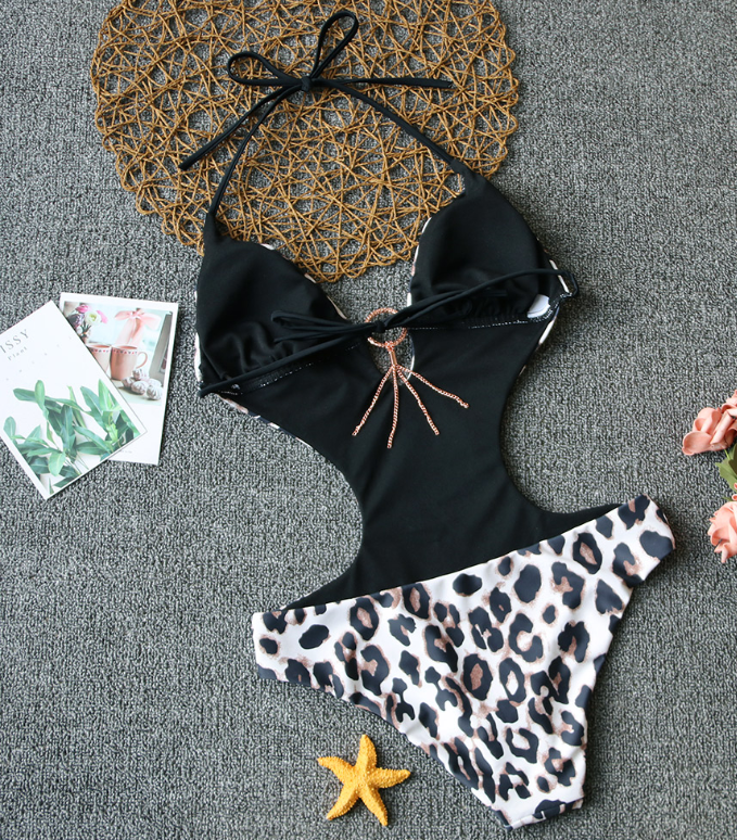 Conjunto de Traje de Baño de Una Pieza y Bikini con Estampado Animal