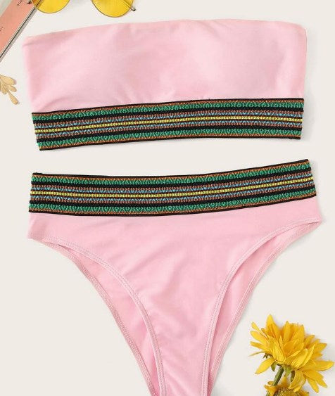 Bikini Sin Tirantes de Color Sólido para Mujer