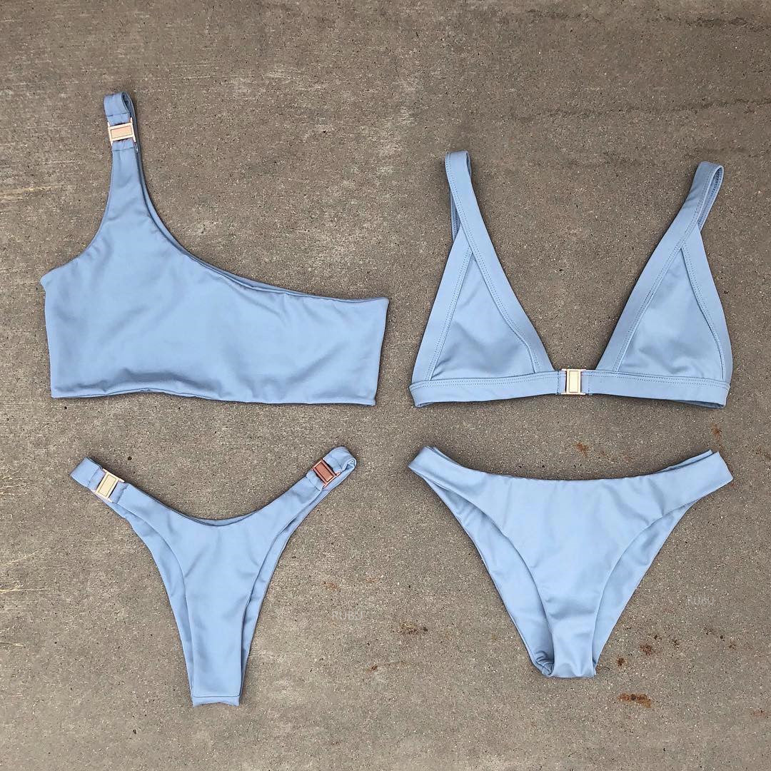 2019 Women's One-Shoulder Solid Color Bikini Swimsuit