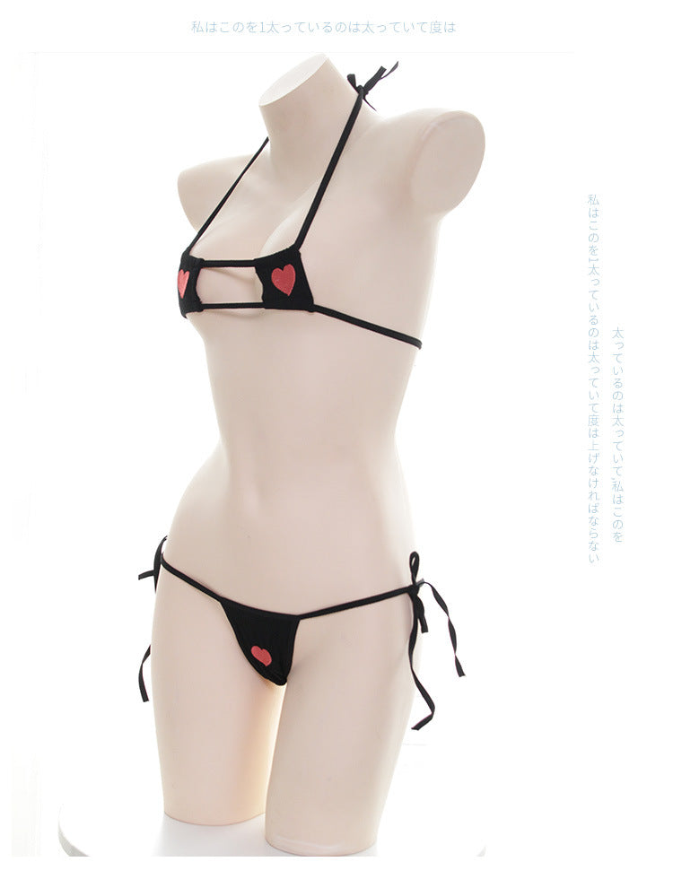 Conjunto de bikini cuadrado con forma de corazón estilo anime con bordado