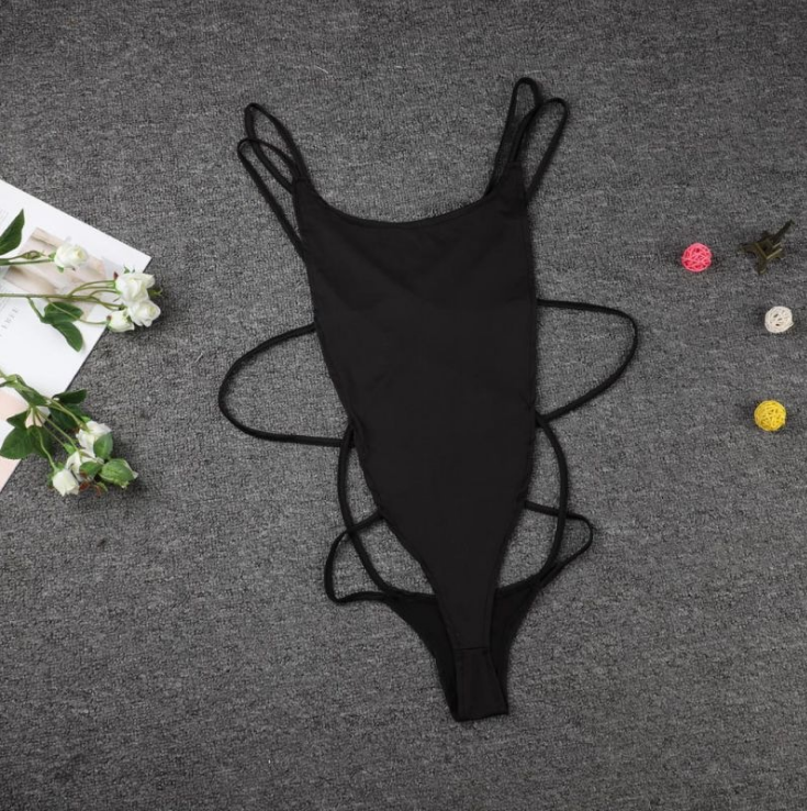 Traje de baño de verano sin espalda con lazo - Sin mangas para mujer, color negro