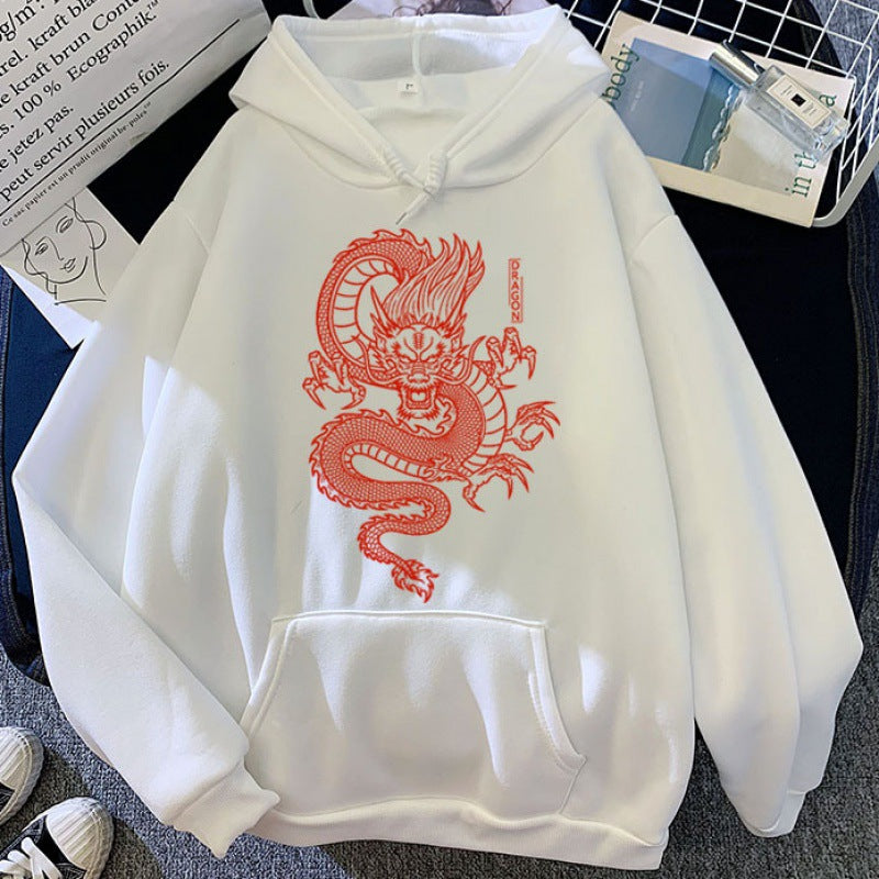 Sudaderas con Capucha para Parejas en Colores de Caramelo con Diseño de Dragón Estampado