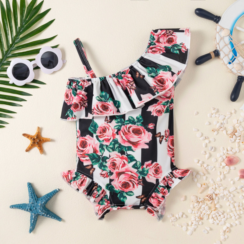 Traje de baño de una pieza para bebé niña con estampado de rosas