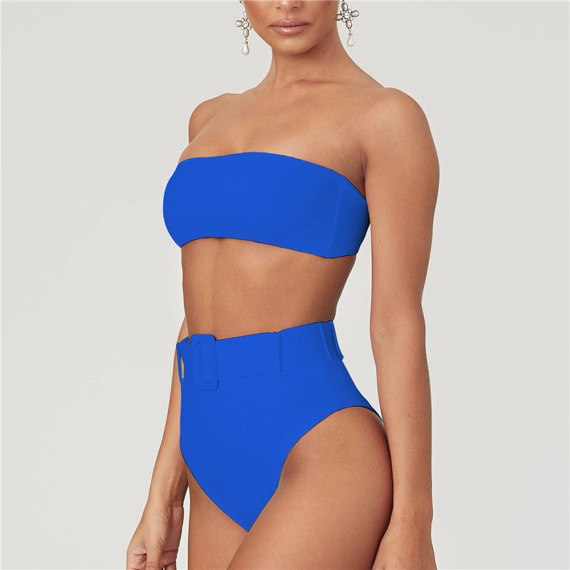 Traje de baño bikini sin tirantes de talle alto para mujer