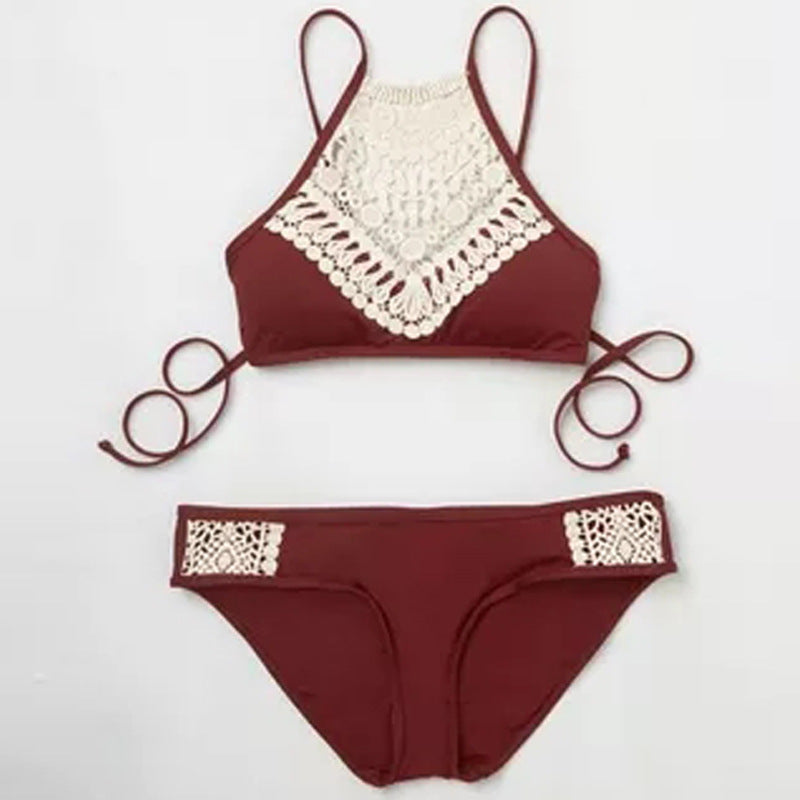 Conjunto de Bikini de Color Sólido con Lazo Sexy