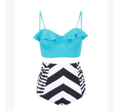 Bikini con Volantes y Cintura Alta 2020 de Estampado Multicolor