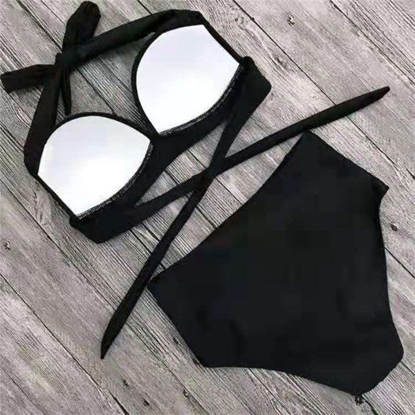 Bikini de Talle Alto en Colores Lisos para Mujer