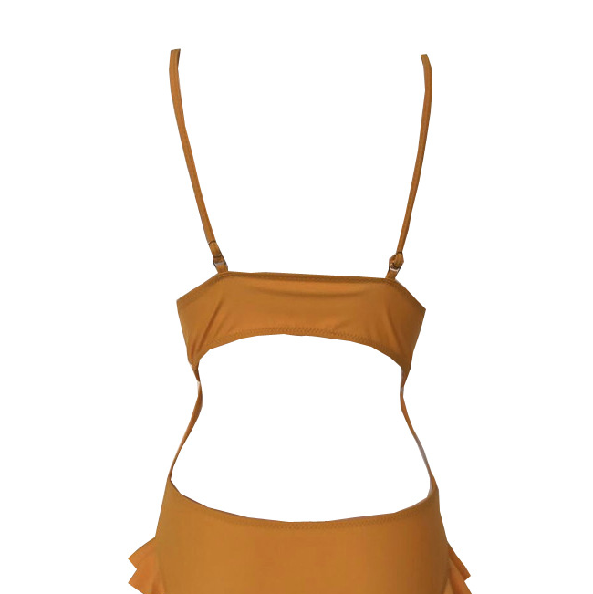 Conjunto de Traje de Baño de Una Pieza y Bikini con Encaje Amarillo