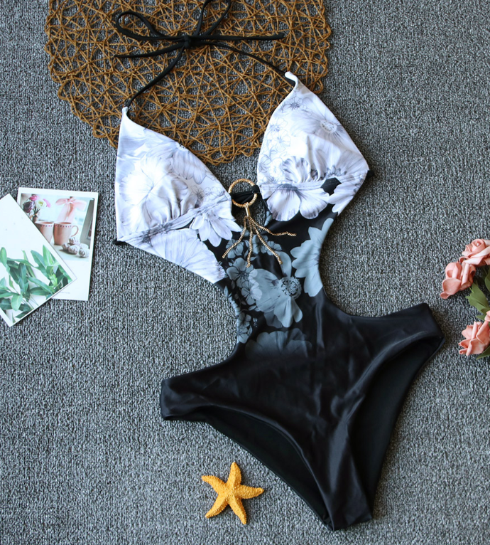 Conjunto de Traje de Baño de Una Pieza y Bikini con Estampado Animal