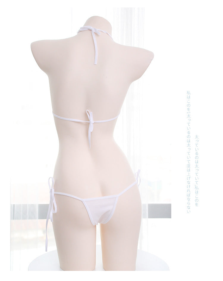 Conjunto de bikini cuadrado con forma de corazón estilo anime con bordado