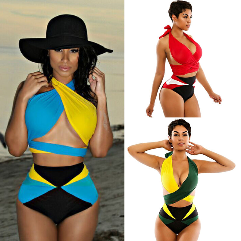 Traje de baño de dos piezas sexy multicolor (verde, azul, rojo)
