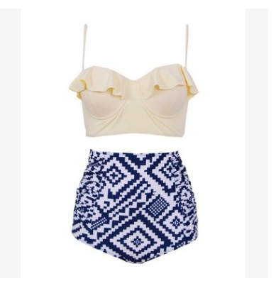 Bikini con Volantes y Cintura Alta 2020 de Estampado Multicolor