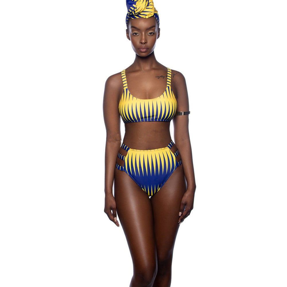 Conjunto de Bikini a Rayas de Cintura Alta 2019