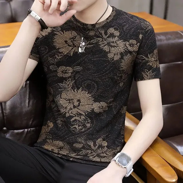 Camiseta gráfica estilo gótico grunge para hombre - Corte ajustado de seda helada