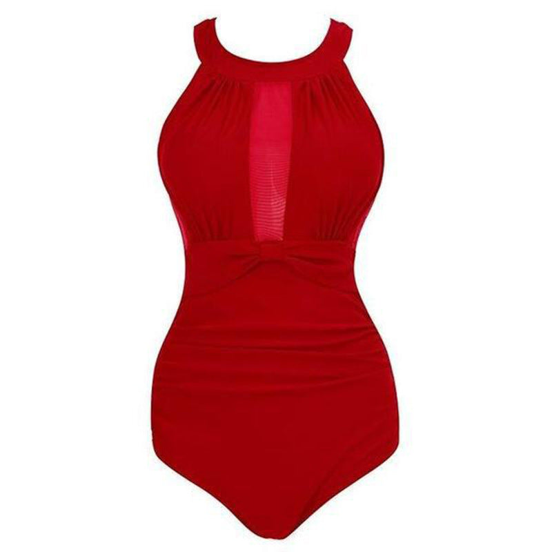 Traje de baño de una pieza para mujer 2019 con diseño de malla transparente