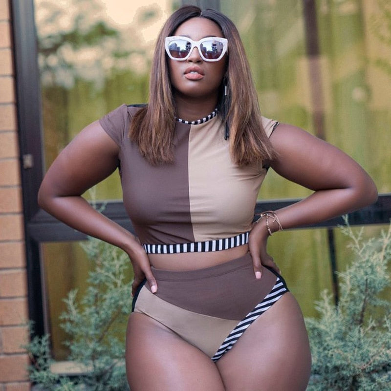 Traje de baño bikini de talle alto para mujer de tallas grandes