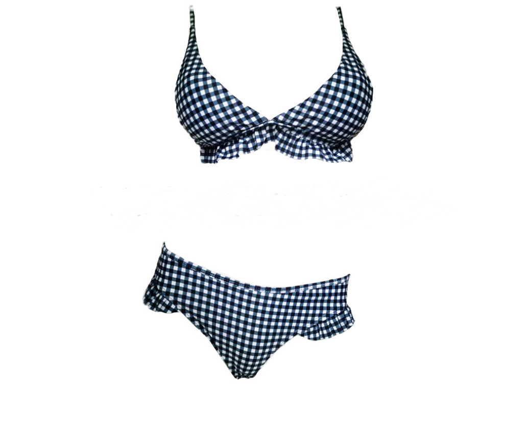 Bikini sexy a cuadros con tirantes con volantes, modelo 2019.