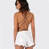 Traje de baño de verano sin espalda con lazo - Sin mangas para mujer, color negro